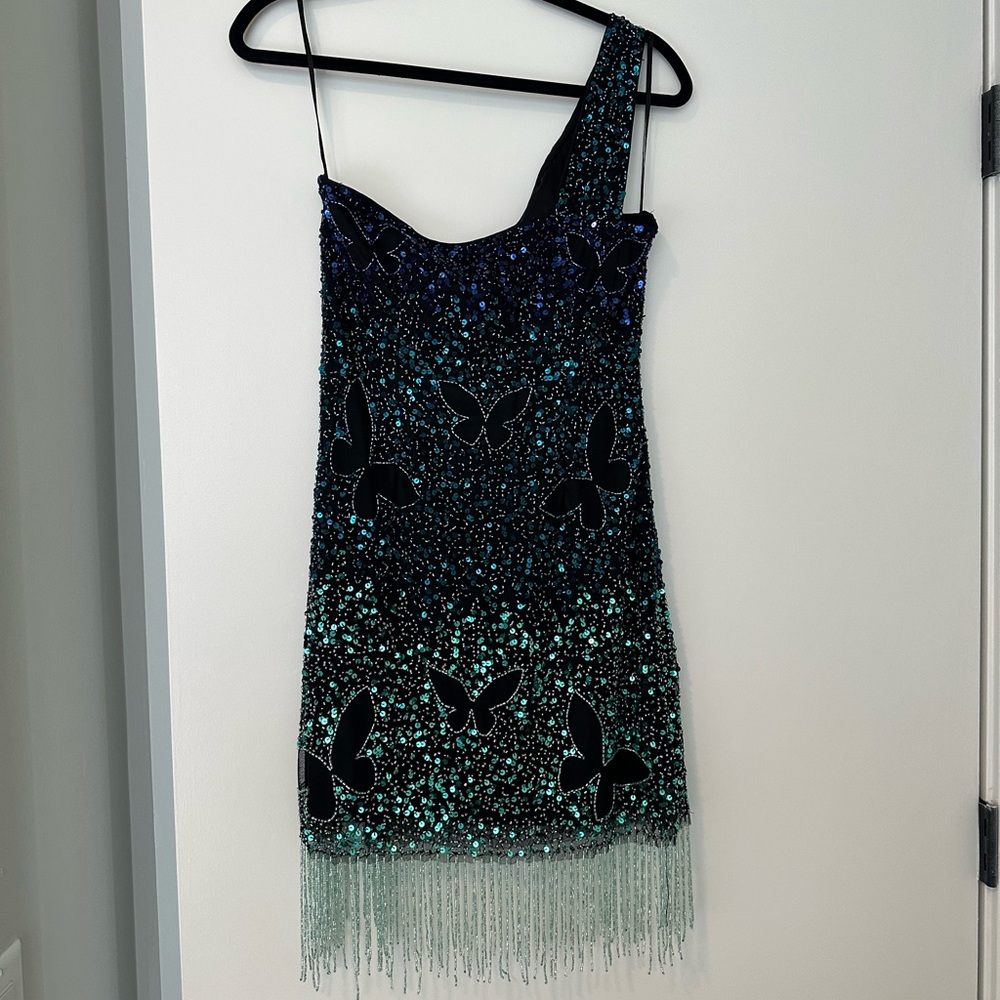Nasty Gal one shoulder butterfly sequin dress